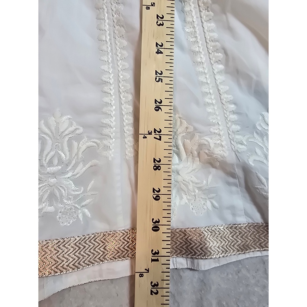 Soft Surroundings White Embroidered Cotton Tunic Top Metallic Gold Trim Size XL - Picture 14 of 16